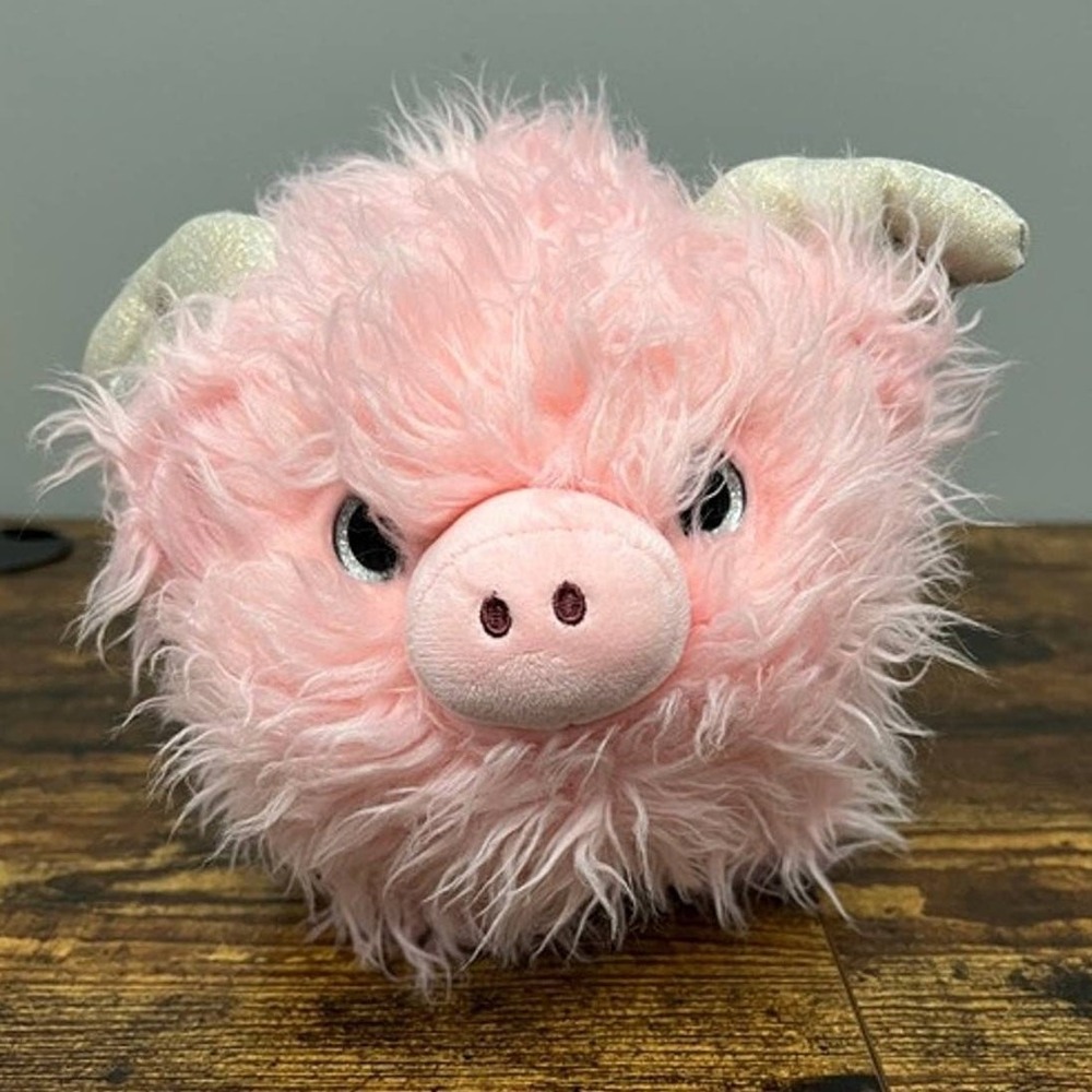 Justice Flying Pink Pig Plush Silver Wings Shaggy Stuffed Animal Toy P10029-0118